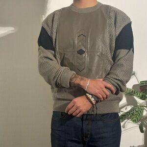 Men’s Vintage Saxony Sweater With Genuine Leather